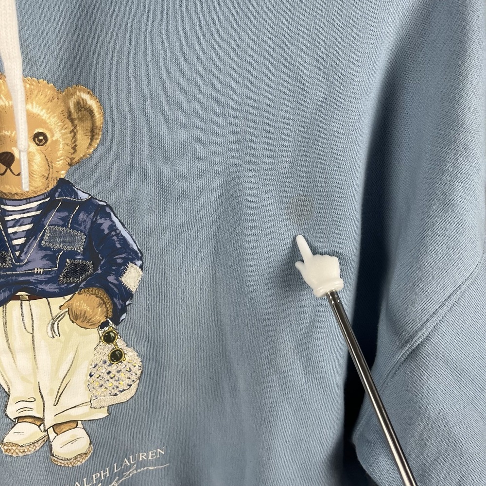 Polo Ralph Lauren Women's Blue Polo Bear Fleece Hoodie XXL -Flaws - Picture 5 of 8